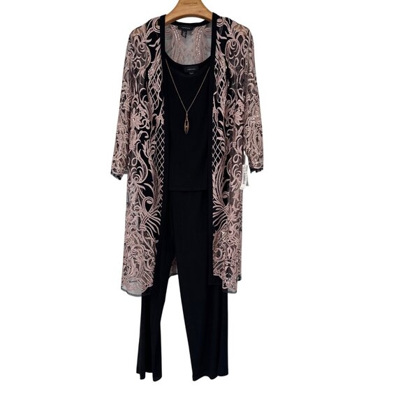 R&M Richards Womens 3-Piece Sequined Embroidered Pantsuit Size 14 Evening New - Picture 2 of 11